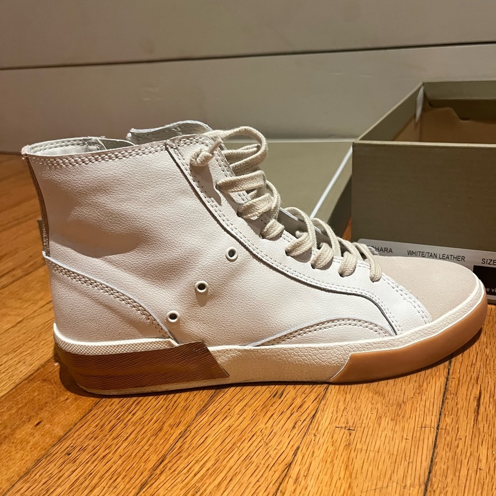 Dolce Vita Zohara Fringe Leather Sneakers in White and Tan